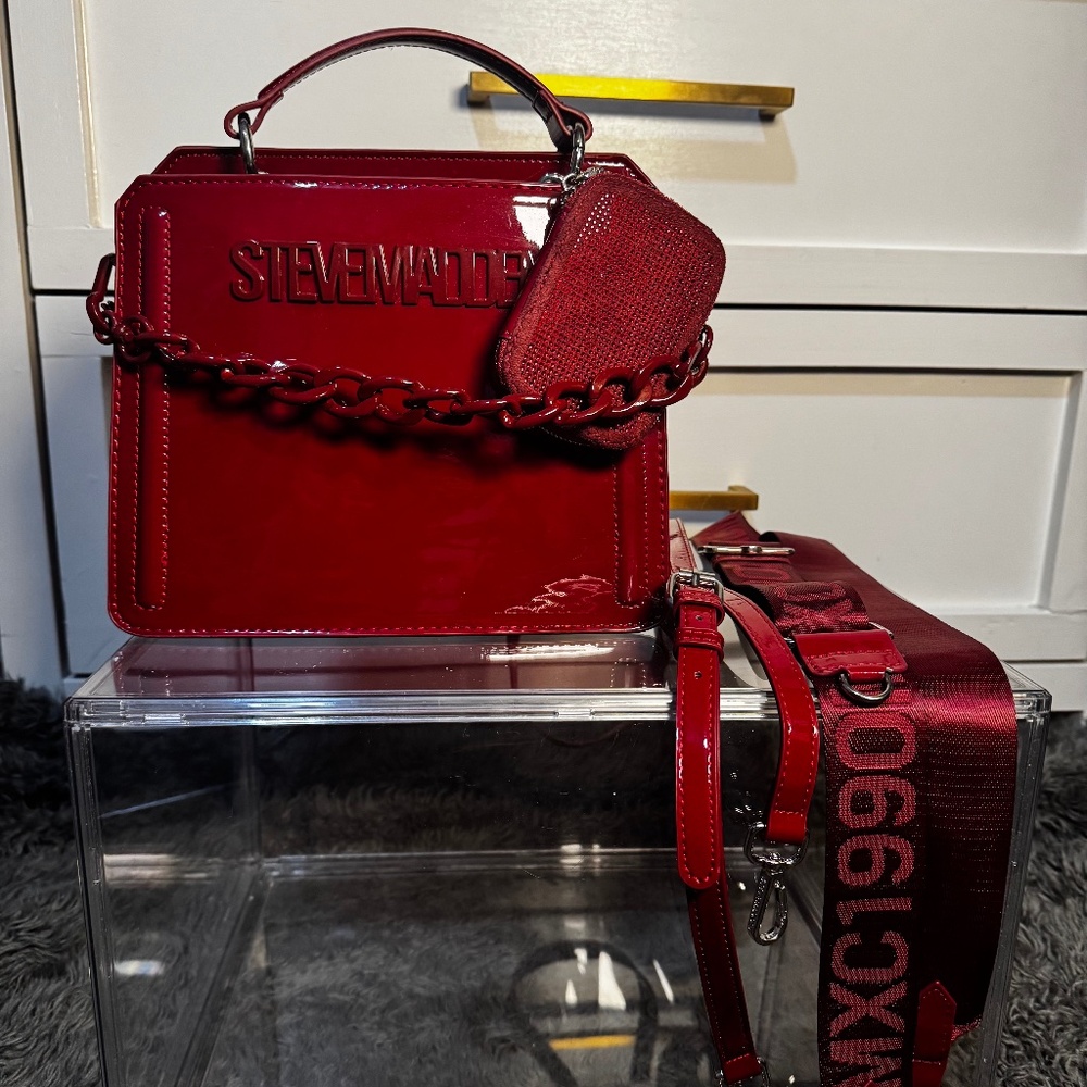 Steve Madden Evelyn Burgundy Patent Bag – 3 Straps + Wallet